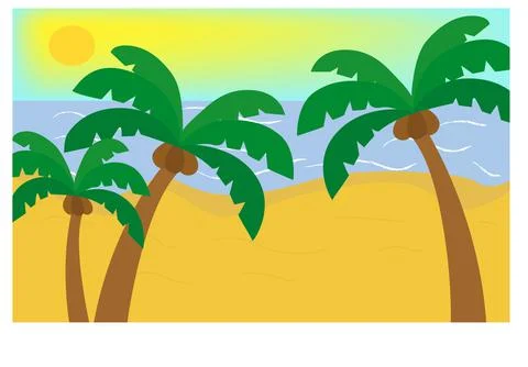 Beach view with palm trees Stock Illustration