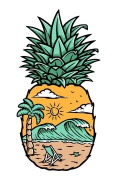 Beach view in pineapple shape Stock Illustration