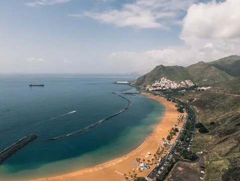 Beach view of Playa de Las Teresitas, Santa Cruz, Tenerife. Stock Photos