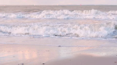 Beach view with rolling waves, wet sand Stock Footage 87885760