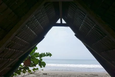 Beach view seen from inside the gazebo Stock Photos