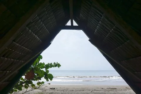 Beach view seen from inside the gazebo Stock Photos