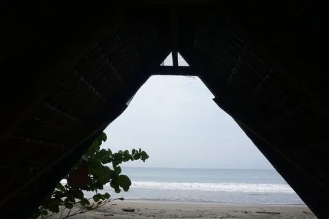 Beach view seen from inside the gazebo Stock Photos