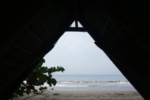 Beach view seen from inside the gazebo Stock Photos