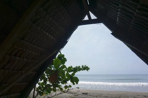 Beach view seen from inside the gazebo Stock Photos