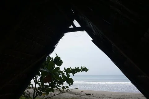 Beach view seen from inside the gazebo Stock Photos
