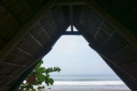 Beach view seen from inside the gazebo Stock Photos