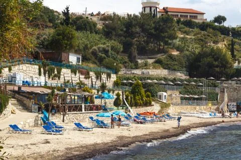 Beach View with Sunbeds Stock Photos
