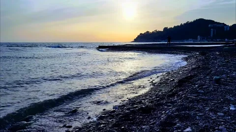 Beach view at sunset Stock Footage 292577364