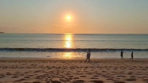 Beach view at sunset or sunrise with waves Video stock 318529127