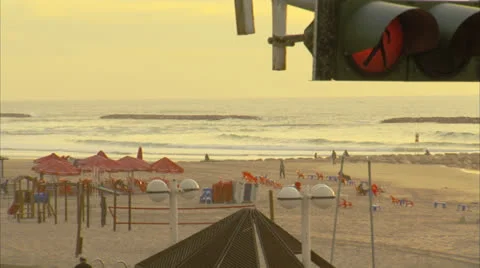 Beach View Tel Aviv Sunset  Pan   Stock Footage 25135843