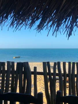 Beach View Through Rustic Wooden Fence Stock Photos