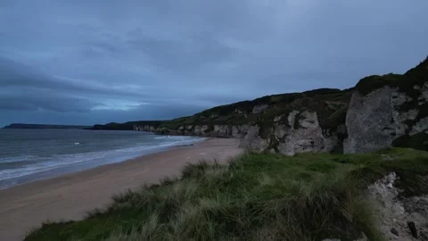 Beach View of Whiterocks Park From Above, Northern Ireland. Stock Footage 300616170