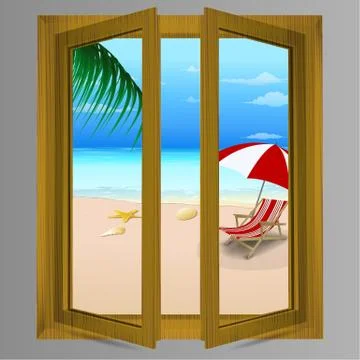 Beach view from window Stock Illustration