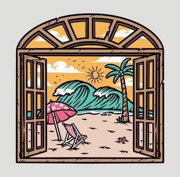 Beach view from the window Stock Illustration