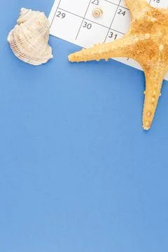 Beach vocation calendar with seashell and starfish Stock Photos