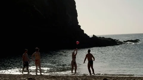 Beach Volleyball by the Cliffs Stock Footage 102105682
