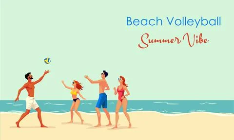 Beach Volleyball Fun Stock Illustration