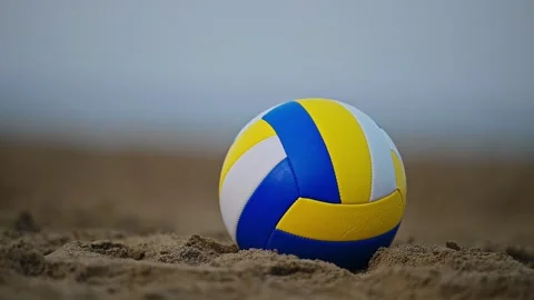 Beach Volleyball. Game ball under sunlight and blue sky. 4k Footage. Stock Footage 286152161
