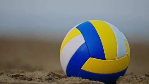 Beach Volleyball. Game ball under sunlight and blue sky. 4k Footage. Stock Footage 287952501