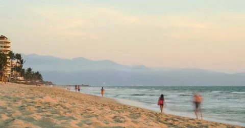 Beach Walk at Sunset Stock Footage 62736675