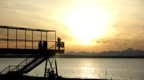 Beach Walkway at Dusk Sun Setting on Mountain Range Video stock 25135335