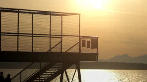 Beach Walkway Sun Setting Silhouette Video stock 25157914