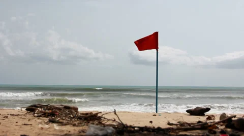 Beach with warnning flag Stock Footage 35783868