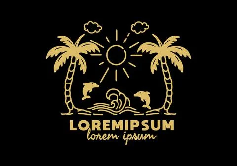 Beach wave line art with lorem ipsum text 스톡 일러스트