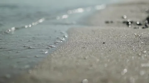 Beach Wave Splashing Macro In Sunset 4K Video Stock Footage 252621404