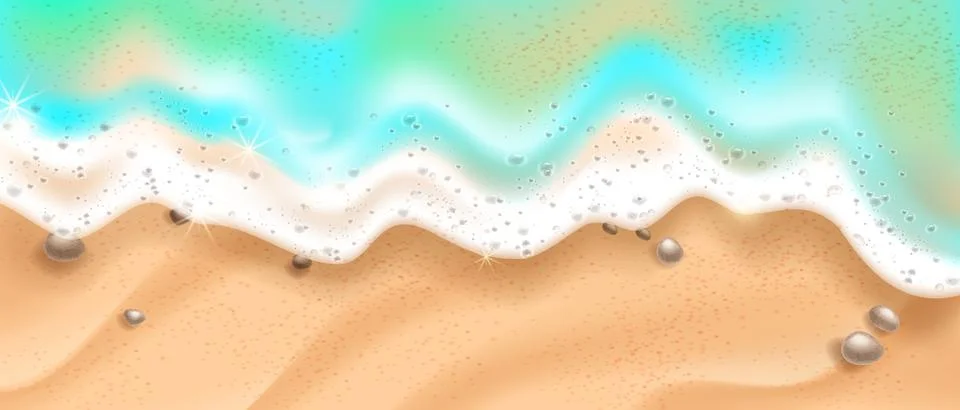 Beach wave top view, soft vector sea foam, 3D summer ocean texture border 스톡 일러스트