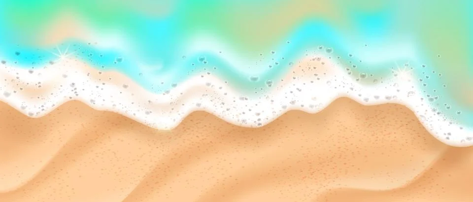 Beach wave top view, vector sea foam, soft sandy background, 3D summer ocean Stock Illustration