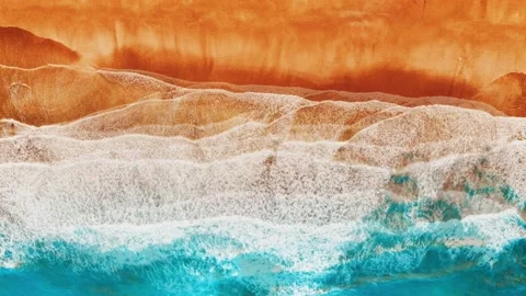 Beach Waves on Aerial View Top Angle - Animation Loop 4K. Stock Footage 145350003