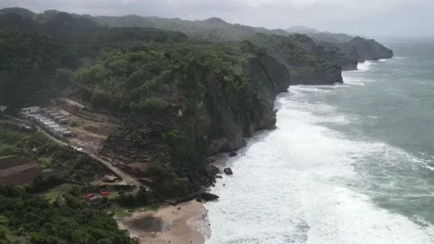 Beach waves and cliffs from aerial video Stock Footage 217903882