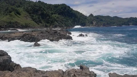 Beach, waves and mountain Stock Footage 317614918