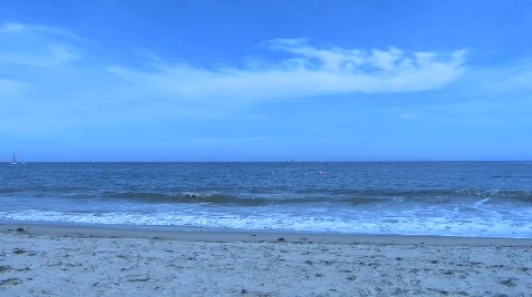 Beach, Waves, Fyling Seagull 01 Stock Footage 756225