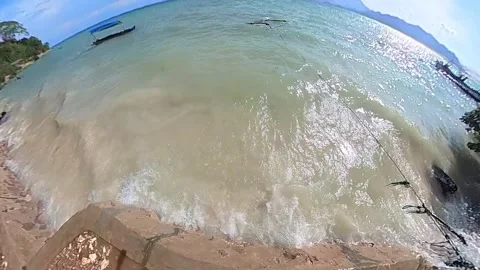 Beach waves high water splashing 100fps slowmotion Stock Footage 269298882