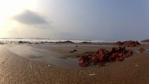 Beach with Waves Hitting the Lens Video stock 86628309