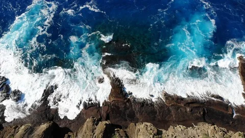 Beach Waves Hitting Rocky Tropical Islands Stock Footage