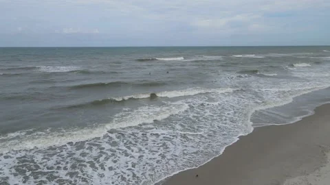 Beach Waves on an Overcast Day, Aerial Drone Footage 4K 60fps Stock Footage