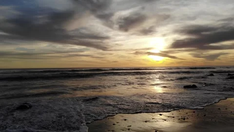 Beach Waves with pan Drone shot Video stock 297228563