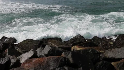 Beach with waves on a rough sea Stock Footage 242554412