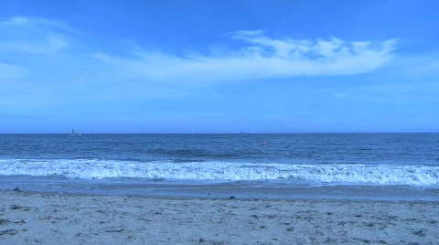 Beach, Waves, Sailboats 01 Stock Footage