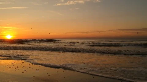 Beach Waves Sideways Pan Drone Shot Sunrise Ocean Stock Footage 106770857