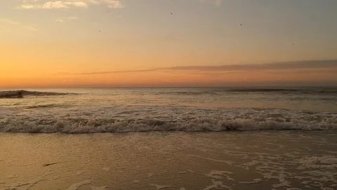 Beach Waves Sideways Pan Drone Shot Sunrise Ocean Stock Footage 106771587