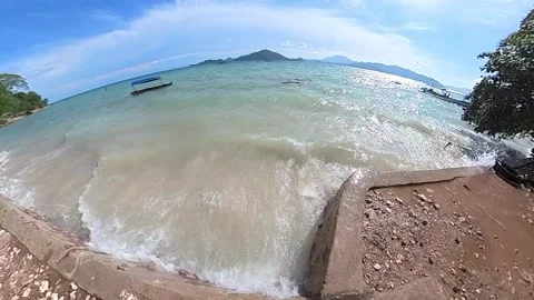 Beach waves splashing 100fps slow motion Stock Footage 269308483