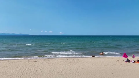 Beach waves splashing sandy beach (Aerial View) Stock Footage 282505830
