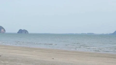 Beach With Waves White Sand, Mountains Stock Footage 181559312