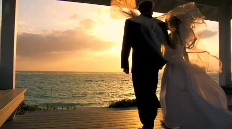 Beach Wedding at Sunset Stock Footage