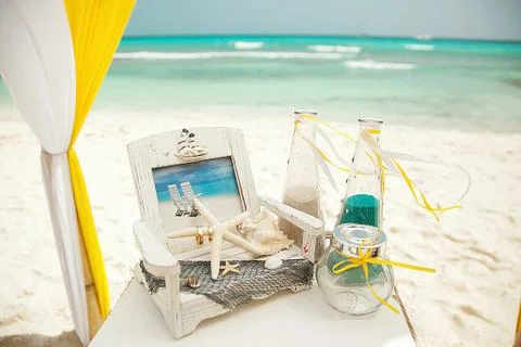 Beach wedding, wedding decor Stock Photos